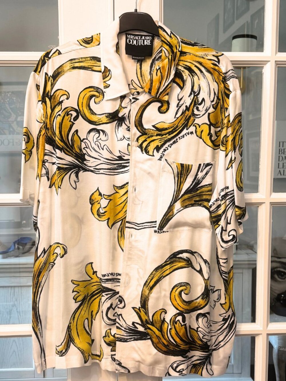 Versace Jeans Couture Barocco Print Regular Fit Shirt Men's XL White & Gold